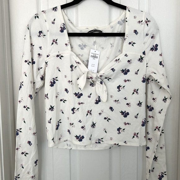 Abercrombie & Fitch Tops - NWT, Abercrombie & Fitch Long-Sleeve Corset Top, Off-white with Purple Floral, L